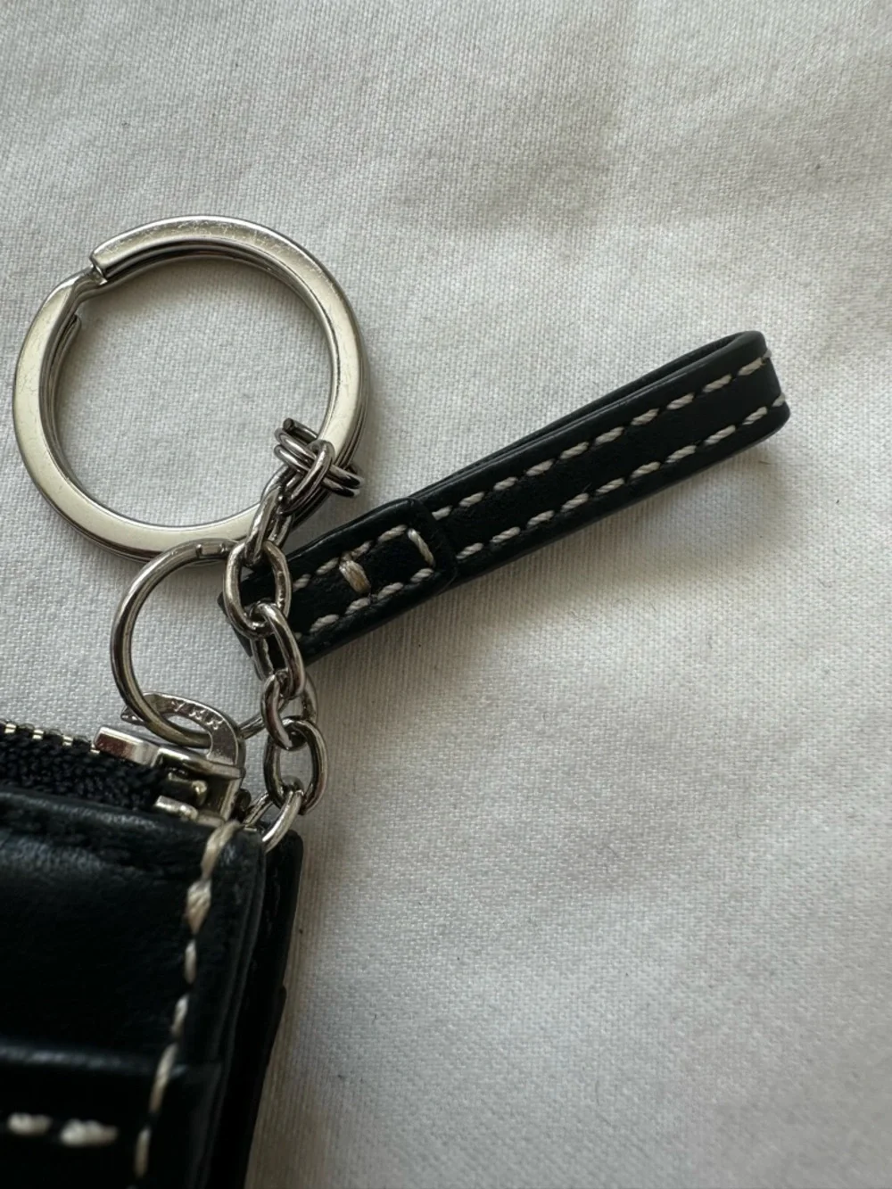 Coach Black Leather Skinny ID Card Case Keychain Small Wallet